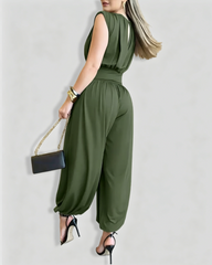 Sleeveless Waist Cincher Side Slit Back Cutout Jumpsuit