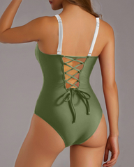 Underwire Support Push-Up Design Back Tie-Up One-Piece Swimsuit