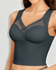 Seamless Mesh Deep V-Neck Wire-Free Built-In Support Shaping Top