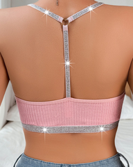 Metallic High-Neck Lace Backless Bra