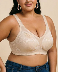 Plus Size Wire Free Jacquard Embroidered Lace Push Up Bra