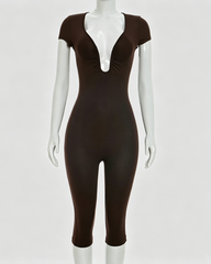 U-Neck Short Sleeve Bodycon Shaping Capri Jumpsuit
