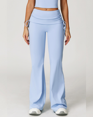 Fold Over High Waist Nude Feel Flared Yoga Workout Pants
