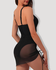 Asymmetrical Hem Mesh Perspective One-Piece Swimsuit