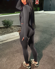 Casual Slim-Fit V-Neck Long-Sleeved Top And High-Waisted Skinny Pants Two-Piece Set
