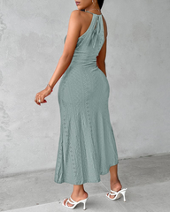 Halter Neck Cutout Split Slim Fit Irregular Beach Dress