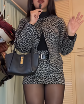 Stylish Leopard Print Crew Neck Long Sleeved Jacket