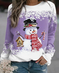 Christmas Snowman Print Round Collar Long Sleeves