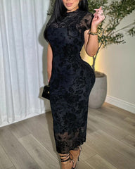 Women's Sheer Mesh Sexy Bodycon Dress with Retro Prints