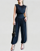 Sleeveless Waist Cincher Side Slit Back Cutout Jumpsuit