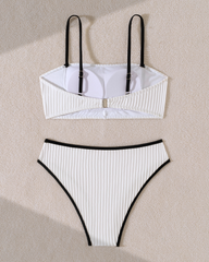 Beach Color Block Bandeau High Waist Bikini Set
