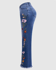High-Elastic Embroidered Flared Jeans