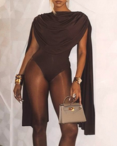 Elegant Turtleneck Shawl Triangle Bodysuit