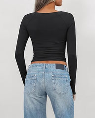Twist Front Long Sleeve T-Shirt Slim Fit Top