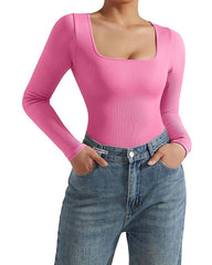 Ribbed Square Neck Bodysuit