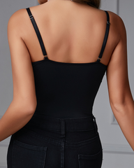 Embroidery Fitted Bustier Boning Halter Top Bodysuit