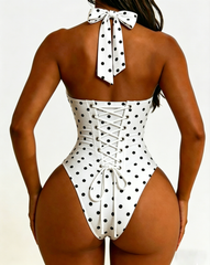 Halter Backless Polka Dot Hourglass Bodysuit