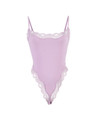 Bodysuit With Lace Trim Skin-Friendly Breathable Tight-Fitting Suspender Shapewear