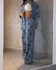 Heavy-Duty Beaded Floral Sequined Casual Straight-Leg Jeans