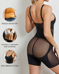 Crisscross Mesh V-Neck Shapewear Bodysuit