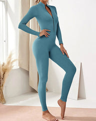 Ribbed Zip-Front Jumpsuit