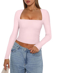 Long Sleeve Square Neck T-Shirt Top