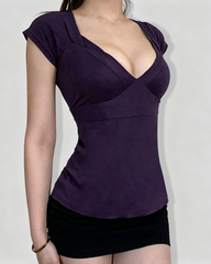 V-Neck Cross Wrap Cinched Waist Tie-Back Short Sleeve Top
