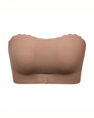 Seamless Wireless Scallop Edge Strapless Front Closure Bra