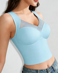 Seamless Mesh Deep V-Neck Wire-Free Built-In Support Shaping Top