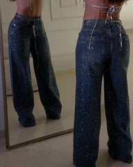 Diamond-Studded Straight-Leg Jeans