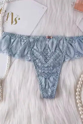 Blue Lacey Lace-Up Thong