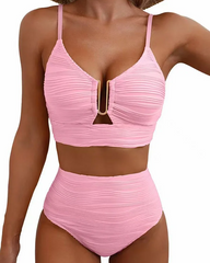 Two-Piece Bikini Set U-Shaped Underwire Hollow High Waist Textured Swimsuit