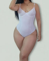 Womens Shapewear Bodysuit Tummy Control Seamless Ribbed Body Shaper Thong Sleeveless Adjustable Spaghetti Strap
