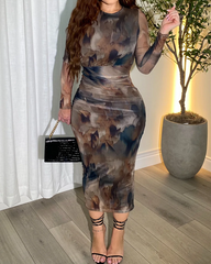 Elegant Long Sleeved Mesh Dress
