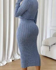 Women's Ribbed Fitted Dress Cardigan Set