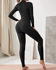 Ribbed Zip-Front Jumpsuit