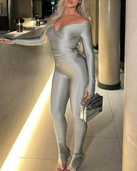 Autumn and Winter New Solid Color Cross V-Neck Long-Sleeved Trousers Casual Suit