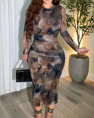 Elegant Long Sleeved Mesh Dress