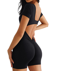Short-Sleeved Quick-Drying Square-Neck Backless Tight-Fitting Hip-Lifting Bodysuit