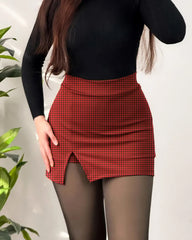 Multicolor Plaid Slit Shorts Skirt