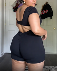 Short-Sleeved Quick-Drying Square-Neck Backless Tight-Fitting Hip-Lifting Bodysuit