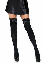 Black Bow with Black Opaque Thigh Highs