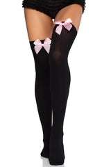 Pink Bow with Black Opaque Thigh Highs