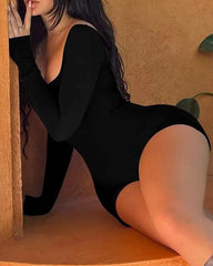 Long-Sleeved U-Neck High-Waisted Hip-Lifting Sports Yoga Jumpsuit