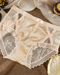 Sexy Satin Hollow Stitching Lace Panties