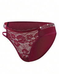 Sexy Lace Floral Hollow LOVE Waist Pure Cotton Thongs
