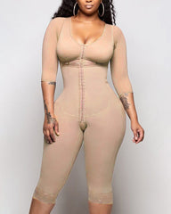 Bodyshaper For Women Hook And Eye Closure Long Sleeve Tummy Control Breast Support Bodysuit Shapewear