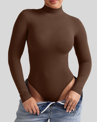 High-Neck Warm Long-Sleeved Shaping Thong Bodysuit