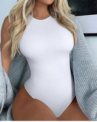 Women's Bodysuits Sexy Ribbed Sleeveless Halter Neck Shapewear Bodysuits