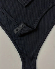 Zipper Front Long Sleeve Sexy Ribbed Long Sleeve Tights